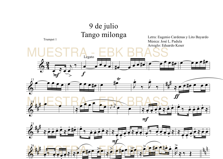 Muestra de Nueve de julio para quinteto